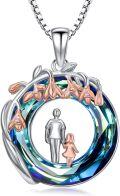 wholesale 925 Sterling Silver Blue Crystal Pendant with Family Figures - 925 Jewelry for Mom Dad Son Daughter Sisters Brothers Gift-0-0