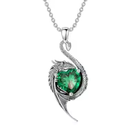 wholesale 925 Sterling Silver Birthstone Dragon Heart Pendant Necklace-May
