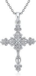 wholesale 925 Sterling Silver Filigree Cubic Zirconia Cross Pendant Necklace for Women-0-0