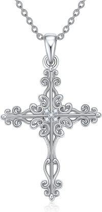 wholesale 925 Sterling Silver Filigree Cubic Zirconia Cross Pendant Necklace for Women-Type 23