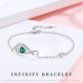 wholesale 925 Sterling Silver Green Heart Evil Eye Infinity Adjustable Bracelet for Women-0-4
