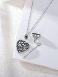 wholesale 925 Sterling Silver Heart-shaped Pet Urn Keepsake Necklace for Ashes - Includes Funnel and Fill Tool (Paw Print & Birds Design)-0-1