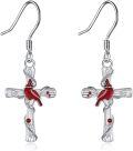 wholesale 925 Sterling Silver Cross with Cardinal Bird Drop Earrings for Women Gifts-0-0