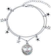 wholesale Sterling Silver Women s Tree of Life Dainty Star Layered Bracelet-Celtic Crescent Moon Tree of Life