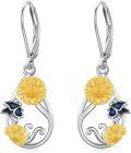 wholesale 925 Sterling Silver Sunflower and Butterfly Drop Earrings for Women-0-0