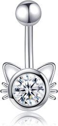 wholesale 925 Sterling Silver & Zirconia Cute Kitten Belly Ring 0.9 Hypoallergenic Gift Set w/Money Back Guarantee-0-0
