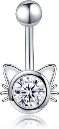 wholesale 925 Sterling Silver & Zirconia Cute Kitten Belly Ring 0.9 Hypoallergenic Gift Set w/Money Back Guarantee-Cat