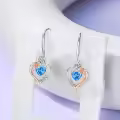 TOUPOP Sterling Silver Aquamarine Heart Butterfly Earrings-0-3