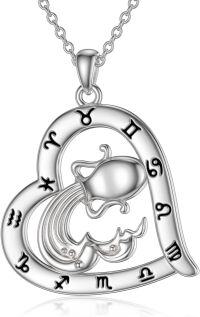 wholesale Sterling Silver Zodiac Necklace with 12 Constellations Horoscope Heart Pendant for Women-01-Aquarius Necklace(01.20-02.18)-01-Aquarius Necklace(01.20-02.18)
