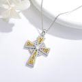 wholesale 925 Sterling Silver Celtic Cross Pendant with Cubic Zirconia and Gold Accents - Christian Religious Jewelry for Men & Women-0-2