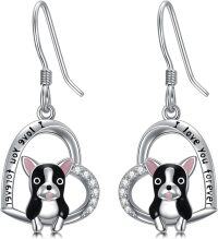 wholesale 925 Sterling Silver Dog in Heart Shape Pendant Hook Earrings for Women Girls Gift-French Bulldog Earrings
