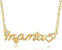 wholesale 14K Solid Mama Nameplate Pendant Necklace with Heart and Flower Charms for Women's s-Mama Necklace