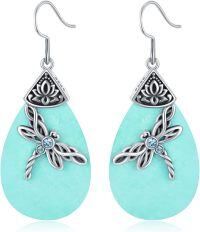 wholesale Sterling Silver Celtic Dragonfly Dangle Drop Earrings Celtic Jewelry Gifts for Women Her Wife Mom-Turquoise