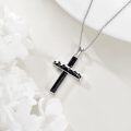 wholesale 925 Sterling Silver Black Agate Inlay Mountain Design Cross Pendant Necklace for Women Christian s-0-3