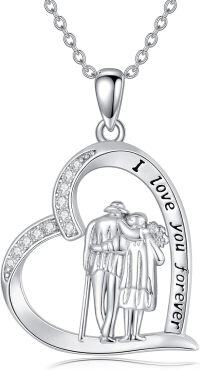 wholesale 925 Sterling Silver Heart Pendant with Love Message and Figures Necklaces for Mothers Fathers Daughters Brothers Birthdays Graduations Gift Ideas-Grandparents