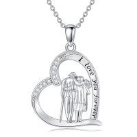 wholesale 925 Sterling Silver Heart Pendant with Love Message and Figures Necklaces for Mothers Fathers Daughters Brothers Birthdays Graduations Gift Ideas-Grandparents