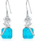 wholesale 925 Sterling Silver Blue Turquoise Flower Drop Earrings with CZ Accents and Celtic Design-0-0