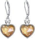 wholesale Sterling Silver White Pink Red Crystal Love Heart Birthstone Dangle Leverback Earrings for Women-0-0