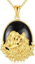 wholesale 925 Sterling Silver Gold Plated Black Onyx Fox Pendant Necklace for Women-0-0