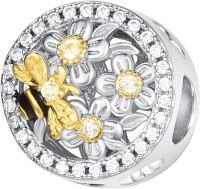 wholesale 925 Sterling Silver CZ Flower & Honeybee Charm Bead for Bracelet Jewelry Making Supplies 3D Design Crafting DIY Craft Kit Accessories Gift Idea Women Girls Teens Kids-Bee