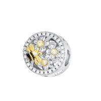 wholesale 925 Sterling Silver Honeybee Charm With Flowers And Zirconia-Bee