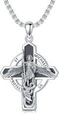 wholesale 925 Sterling Silver Cross Necklace w/St Michael & St Christopher Pendants for Men/Women-0-0