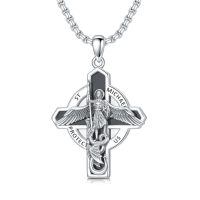 wholesale 925 Sterling Silver St Michael Cross Necklace-A04. St michael (Black Onyx)
