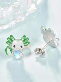 wholesale 925 Sterling Silver Green Enamel Heart Moonstone Axolotl Stud Earrings Gift for Her-0-1