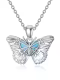 TOUPOP Sterling Silver Created Opal Butterfly Necklace Jewelry Gift-0-0