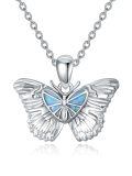 TOUPOP Sterling Silver Created Opal Butterfly Necklace Jewelry Gift-0-0