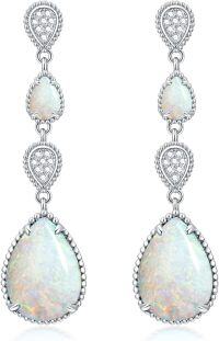 wholesale Sterling Silver White Opal Larimar Turquoise Moissanite Drop Dangle Earrings for Women-White Opal-Dangle
