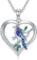 wholesale 925 Sterling Silver Heart-Shaped Bird Pendant Necklace with Blue and Green Accents-0-0