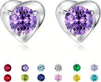 wholesale 925 Sterling Silver Heart Birthstone Stud Earrings Jewelry for Women-02-Feb