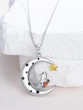 wholesale 925 Sterling Silver Moon & Star Pendant Necklace w/ Bunny and Carrot Stone Charm Gifts for Her-0-2