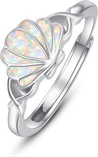 wholesale 925 Sterling Silver Opal Starfish Shell Adjustable Rings for Women Beach Jewelry Gift-Shell