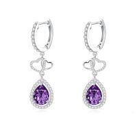 wholesale 925 Sterling Silver Heart Pendant Earrings With Purple Gemstones-Double Heart