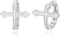 wholesale 925 Sterling Silver Cross Design Huggie Hoop Earrings for Men & Women-silver