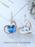 wholesale 925 Sterling Silver Blue Crystal Heart Drop Leverback Earrings Gift for Her-0-4