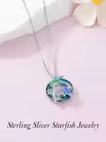 TOUPOP Sterling Silver Blue Crystal Starfish Palm Tree Pendant Necklace-0-3