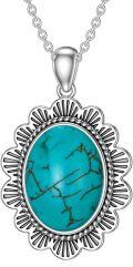 wholesale 925 Sterling Silver Natural Turquoise Flower Shape Pendant Necklace for Women Girls  43cm Chain Length-0-0