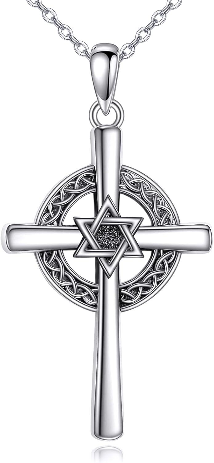 Sterling Silver Celtic Knot Cross Pendant Irish Viking Jewelry Gift for Men Women-Stal of David Cross Necklace