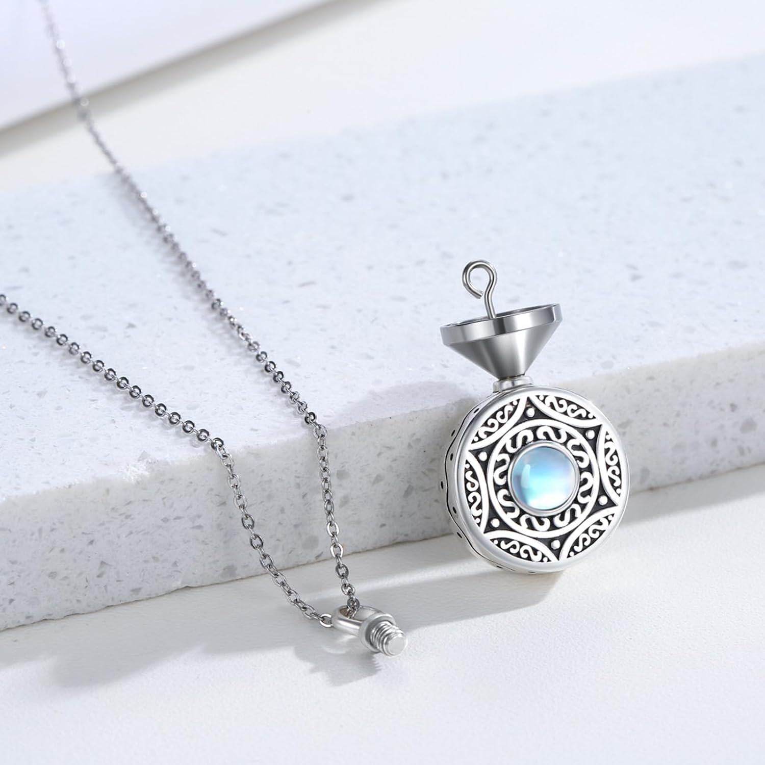Sterling Silver Moonstone Urn Necklace Cremation Memorial Jewelry for Women Men-0-3