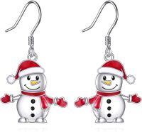 wholesale 925 Sterling Silver Snowman Christmas Dangle Earrings Gift for Women-Snowman Earrings
