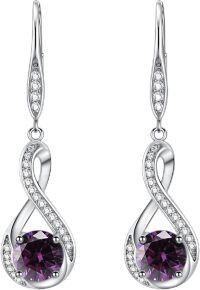 wholesale Sterling Silver Birthstone Infinity Dangle Earrings for Women Luxury Packaged-02-February