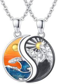wholesale 925 Sterling Silver Yin Yang Sunset Ocean Wave Couple Necklaces-02- Mountain Wave(02 )
