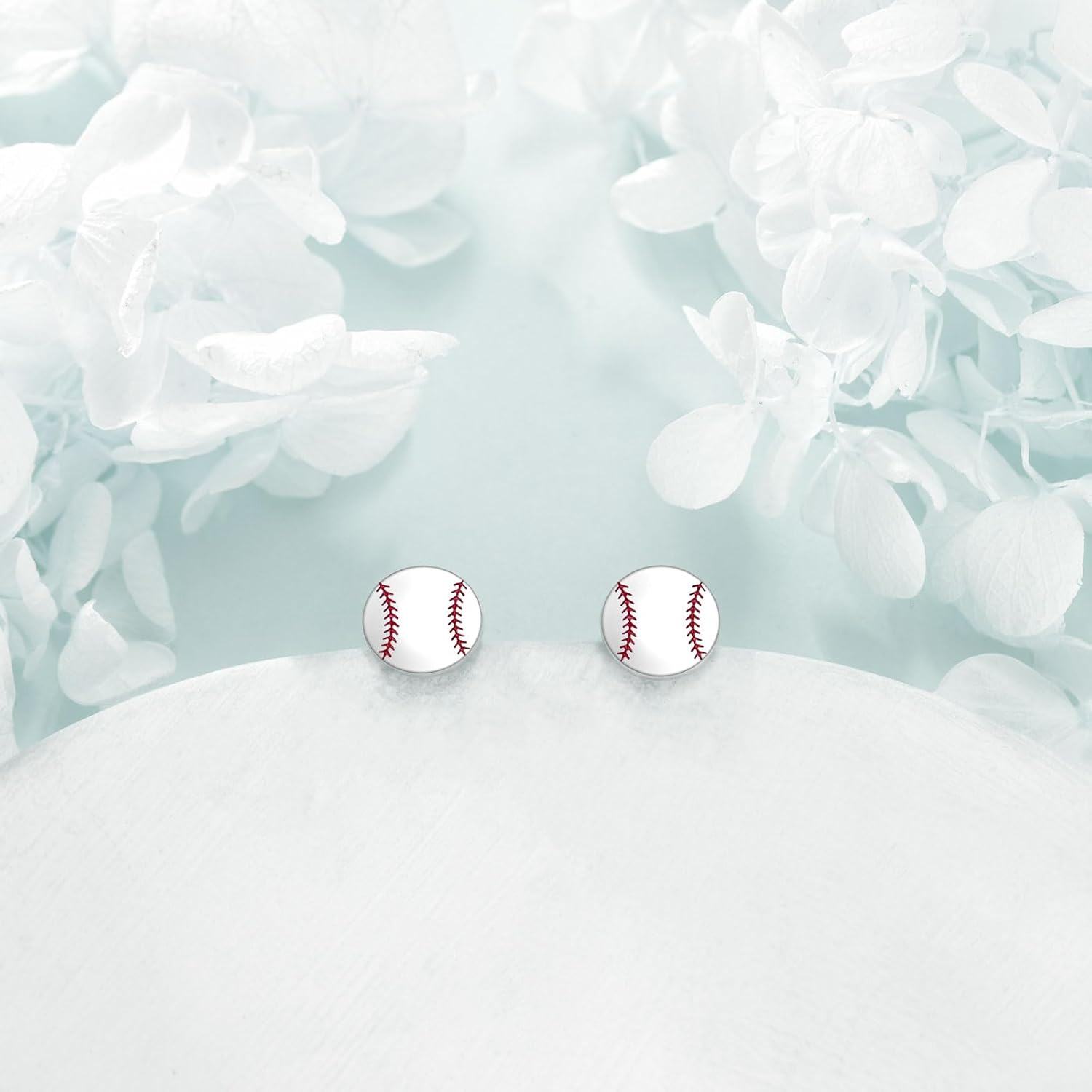 wholesale 925 Sterling Silver Baseball Stud Earrings with Red Stitching for Women-0-1