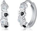 wholesale 925 Sterling Silver Cat/Dog Paw Print Huggie Hoop Earrings with Cubic Zirconia and Black Stones for Women Animal Lover Gifts-0-0