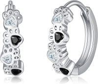 wholesale 925 Sterling Silver Cat/Dog Paw Print Huggie Hoop Earrings with Cubic Zirconia and Black Stones for Women Animal Lover Gifts-Paw Print Hoop Earrings