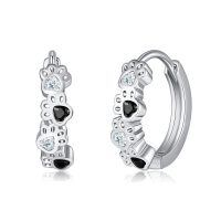 wholesale 925 Sterling Silver Cat/Dog Paw Print Huggie Hoop Earrings with Cubic Zirconia and Black Stones for Women Animal Lover Gifts-Paw Print Hoop Earrings