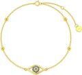 wholesale 14K Gold Evil Eye Charm Bracelet with Blue Stones - Adjustable Size 7-8-0-0